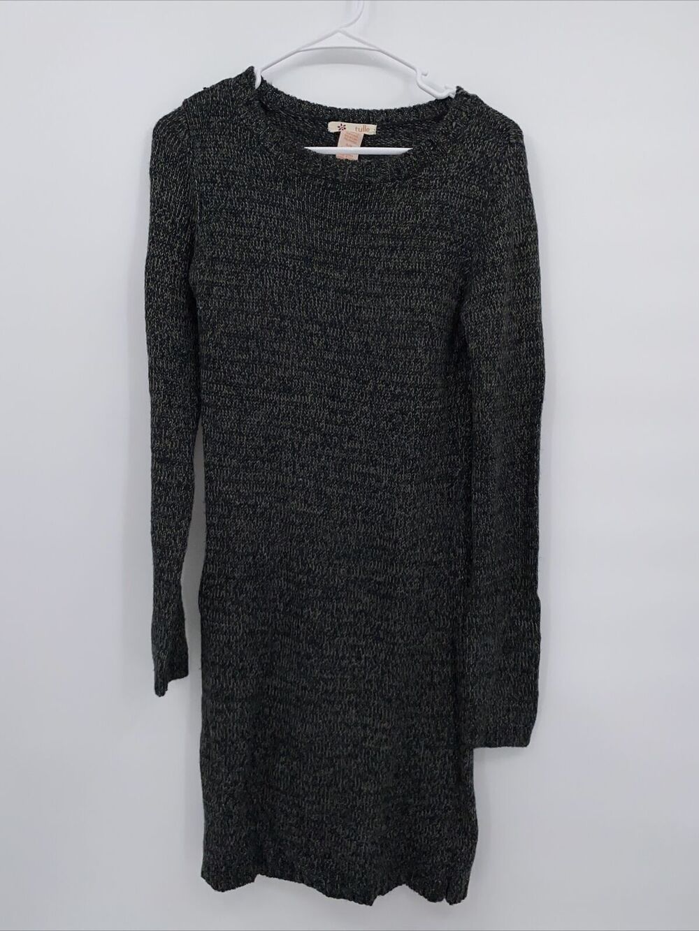 tulle Anthropologie Round Neck Long Sleeve Pullover Sweater Dress Gray Small
